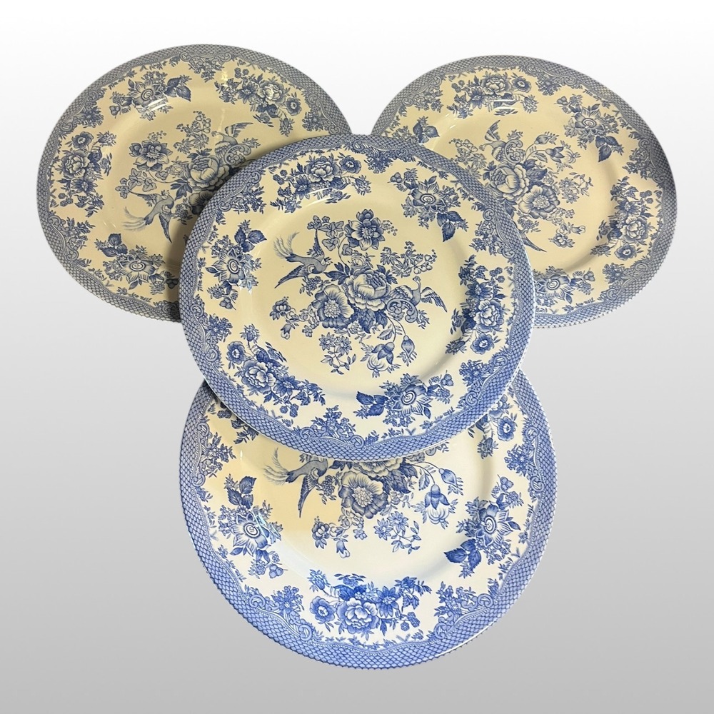 Royal Stafford Blue Floral Bird Dinner Plates 11 in Set of 4 Made in England - Picture 2 of 3